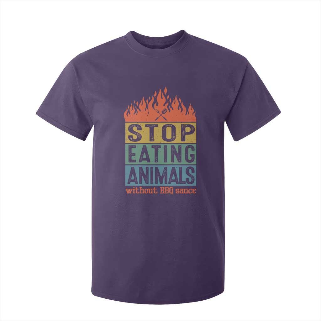 Funny BBQ Lover T Shirt For Kid Stop Eating Animals Without BBQ Sauce Anti Vegan Jokes TS09 Purple Print Your Wear