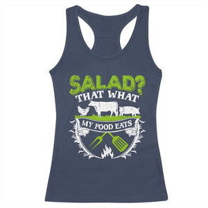 Funny BBQ Lover Racerback Tank Top Salad That's What My Food Eats Anti Vegan Jokes TS09 Navy Print Your Wear