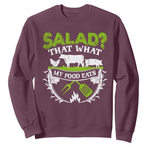 Funny BBQ Lover Sweatshirt Salad That's What My Food Eats Anti Vegan Jokes TS09 Maroon Print Your Wear