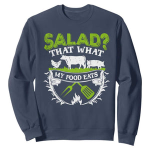 Funny BBQ Lover Sweatshirt Salad That's What My Food Eats Anti Vegan Jokes TS09 Navy Print Your Wear