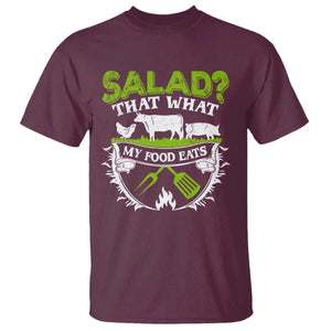 Funny BBQ Lover T Shirt Salad That's What My Food Eats Anti Vegan Jokes TS09 Maroon Print Your Wear