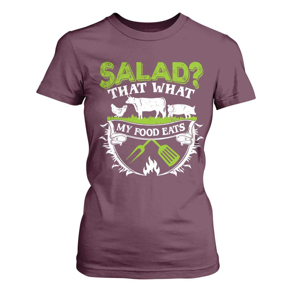 Funny BBQ Lover T Shirt For Women Salad That's What My Food Eats Anti Vegan Jokes TS09 Maroon Print Your Wear