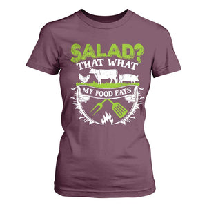 Funny BBQ Lover T Shirt For Women Salad That's What My Food Eats Anti Vegan Jokes TS09 Maroon Print Your Wear