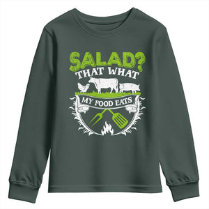 Funny BBQ Lover Youth Sweatshirt Salad That's What My Food Eats Anti Vegan Jokes TS09 Dark Forest Green Print Your Wear