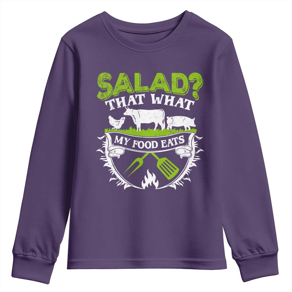Funny BBQ Lover Youth Sweatshirt Salad That's What My Food Eats Anti Vegan Jokes TS09 Purple Print Your Wear