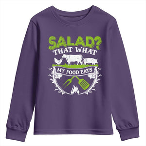 Funny BBQ Lover Youth Sweatshirt Salad That's What My Food Eats Anti Vegan Jokes TS09 Purple Print Your Wear