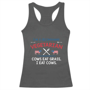 Funny BBQ Lover Racerback Tank Top Cow Eat Grass I Eat Cow Anti Vegan Jokes TS09 Dark Heather Print Your Wear
