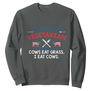 Funny BBQ Lover Sweatshirt Cow Eat Grass I Eat Cow Anti Vegan Jokes TS09 Dark Heather Print Your Wear