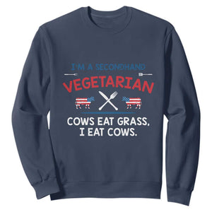 Funny BBQ Lover Sweatshirt Cow Eat Grass I Eat Cow Anti Vegan Jokes TS09 Navy Print Your Wear