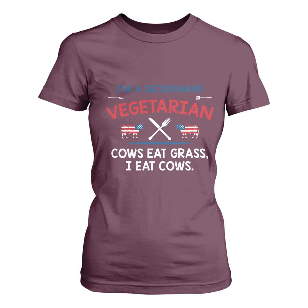 Funny BBQ Lover T Shirt For Women Cow Eat Grass I Eat Cow Anti Vegan Jokes TS09 Maroon Print Your Wear