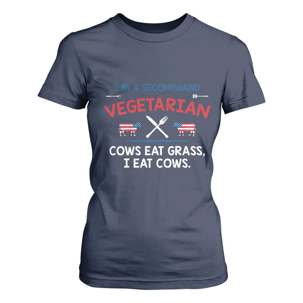 Funny BBQ Lover T Shirt For Women Cow Eat Grass I Eat Cow Anti Vegan Jokes TS09 Navy Print Your Wear