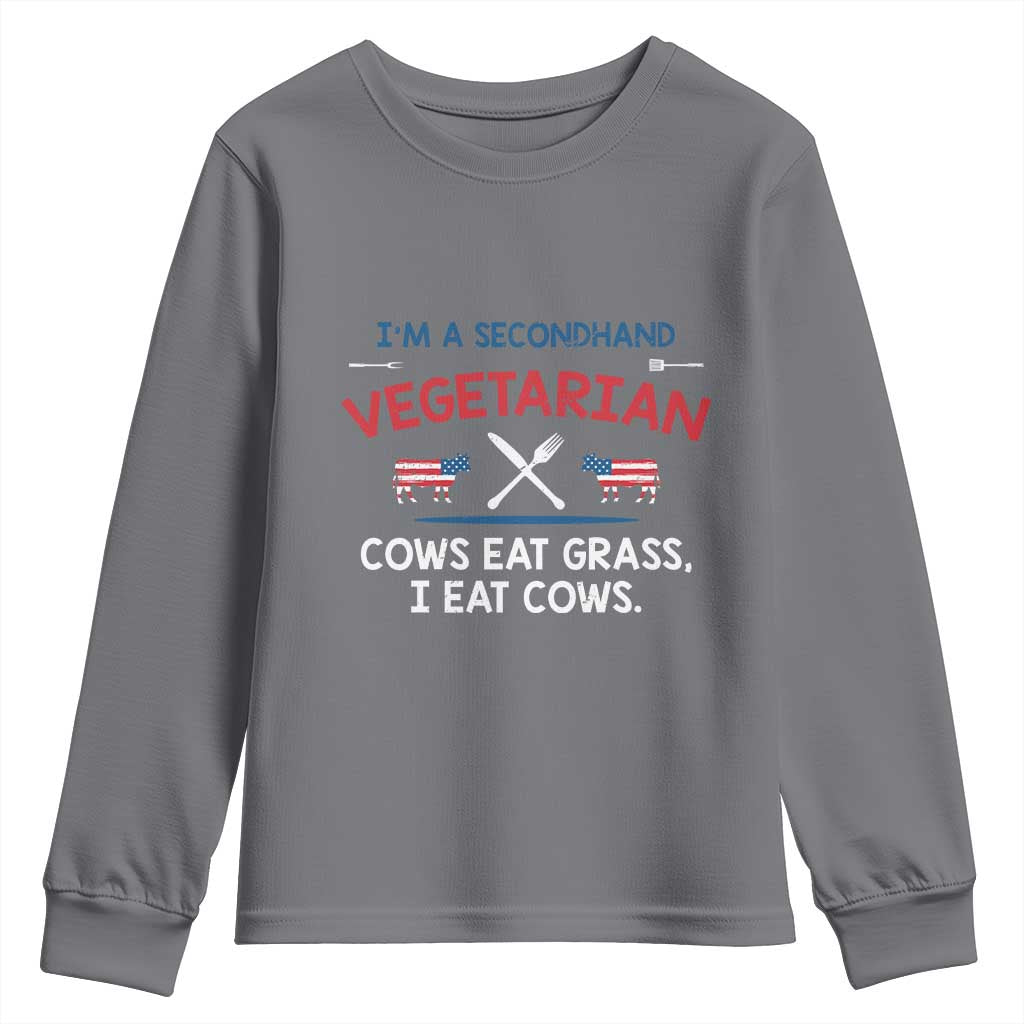 Funny BBQ Lover Youth Sweatshirt Cow Eat Grass I Eat Cow Anti Vegan Jokes TS09 Charcoal Print Your Wear