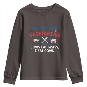 Funny BBQ Lover Youth Sweatshirt Cow Eat Grass I Eat Cow Anti Vegan Jokes TS09 Dark Chocolate Print Your Wear