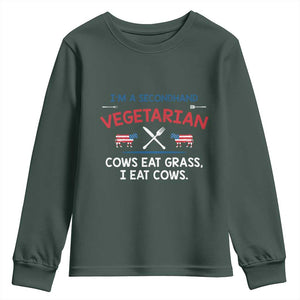 Funny BBQ Lover Youth Sweatshirt Cow Eat Grass I Eat Cow Anti Vegan Jokes TS09 Dark Forest Green Print Your Wear