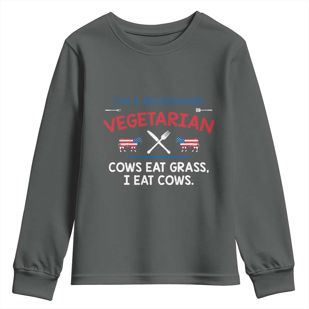 Funny BBQ Lover Youth Sweatshirt Cow Eat Grass I Eat Cow Anti Vegan Jokes TS09 Dark Heather Print Your Wear