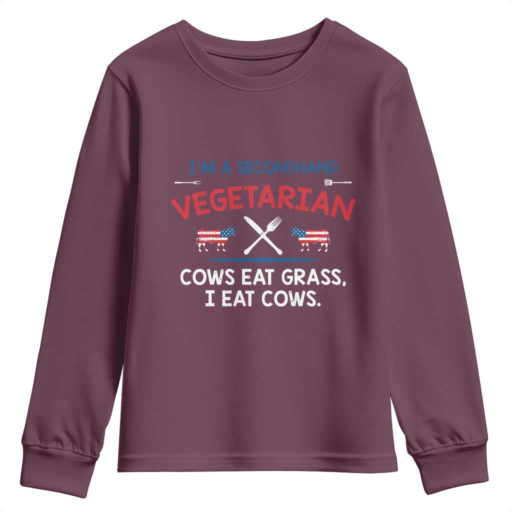 Funny BBQ Lover Youth Sweatshirt Cow Eat Grass I Eat Cow Anti Vegan Jokes TS09 Maroon Print Your Wear