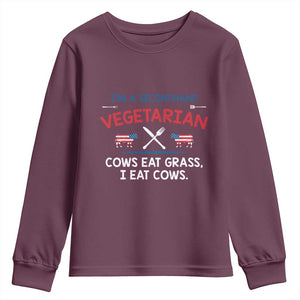 Funny BBQ Lover Youth Sweatshirt Cow Eat Grass I Eat Cow Anti Vegan Jokes TS09 Maroon Print Your Wear