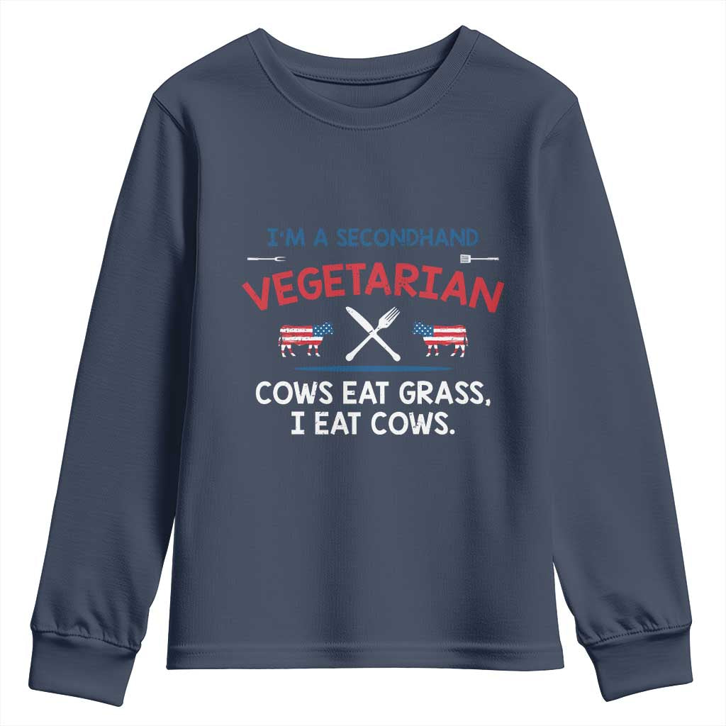 Funny BBQ Lover Youth Sweatshirt Cow Eat Grass I Eat Cow Anti Vegan Jokes TS09 Navy Print Your Wear