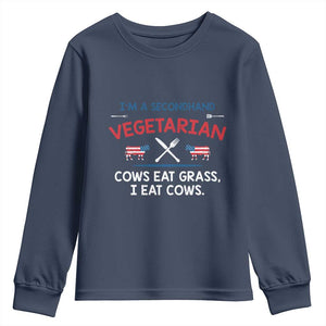 Funny BBQ Lover Youth Sweatshirt Cow Eat Grass I Eat Cow Anti Vegan Jokes TS09 Navy Print Your Wear