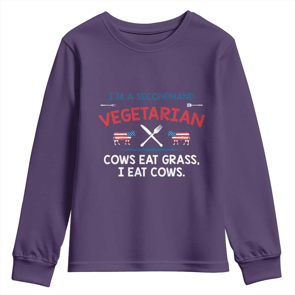 Funny BBQ Lover Youth Sweatshirt Cow Eat Grass I Eat Cow Anti Vegan Jokes TS09 Purple Print Your Wear