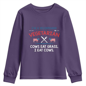Funny BBQ Lover Youth Sweatshirt Cow Eat Grass I Eat Cow Anti Vegan Jokes TS09 Purple Print Your Wear
