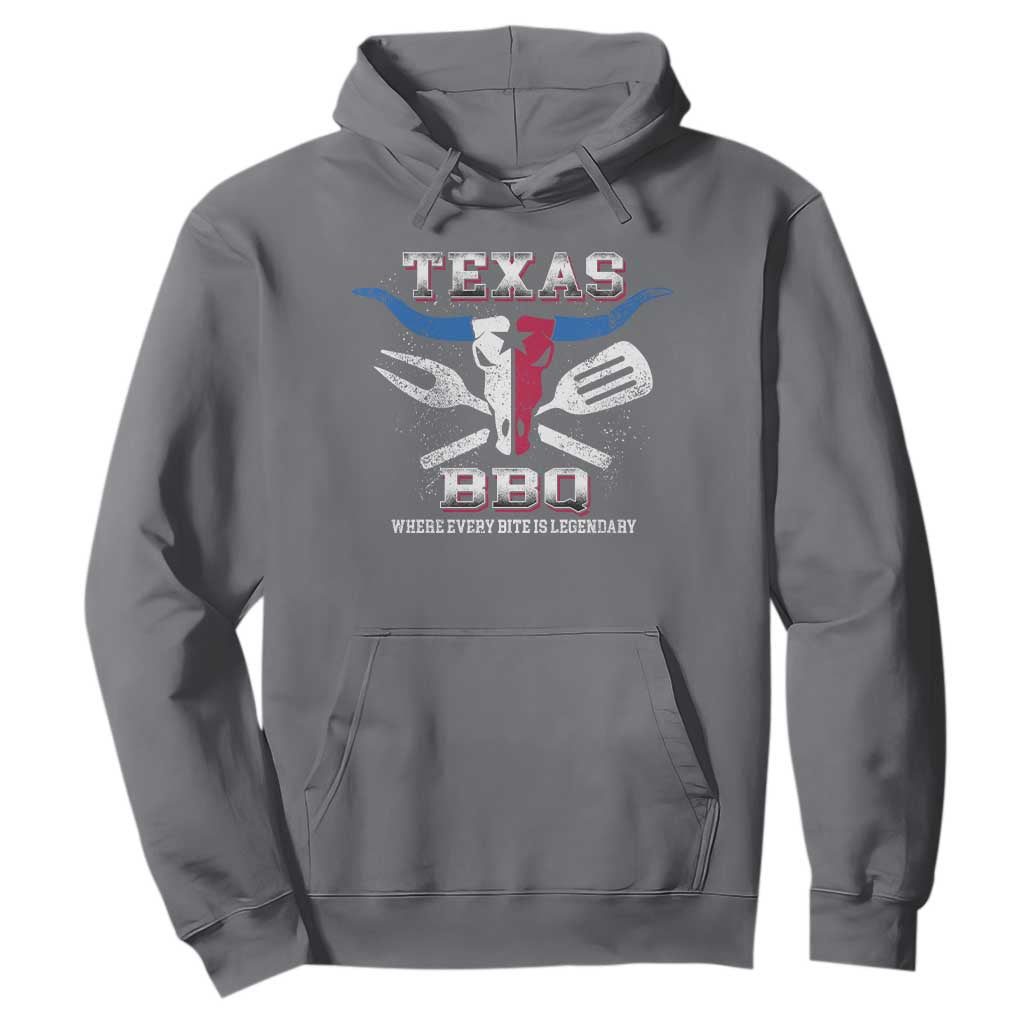 Texas BBQ Lover Hoodie Where Every Bite Is Legendary Texan Flag TS09 Charcoal Print Your Wear