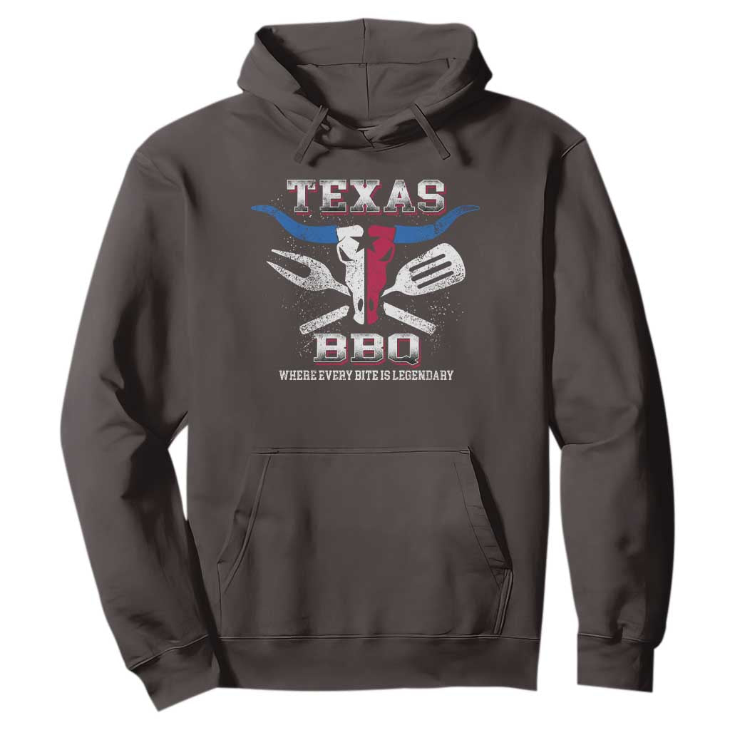 Texas BBQ Lover Hoodie Where Every Bite Is Legendary Texan Flag TS09 Dark Chocolate Print Your Wear