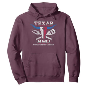 Texas BBQ Lover Hoodie Where Every Bite Is Legendary Texan Flag TS09 Maroon Print Your Wear