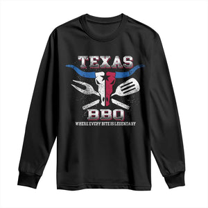 Texas BBQ Lover Long Sleeve Shirt Where Every Bite Is Legendary Texan Flag TS09 Black Print Your Wear