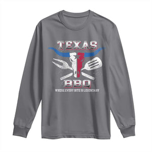 Texas BBQ Lover Long Sleeve Shirt Where Every Bite Is Legendary Texan Flag TS09 Charcoal Print Your Wear