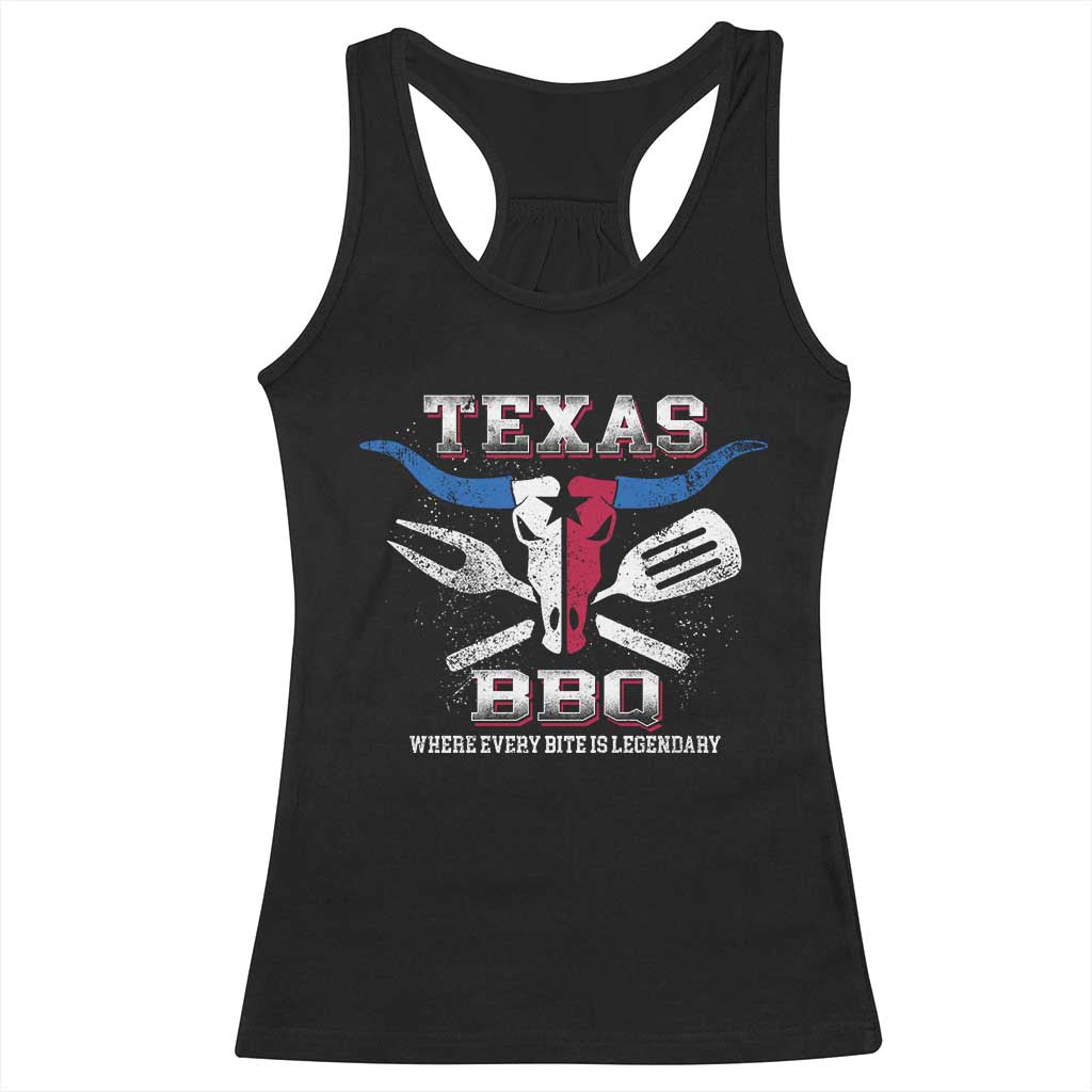 Texas BBQ Lover Racerback Tank Top Where Every Bite Is Legendary Texan Flag TS09 Black Print Your Wear