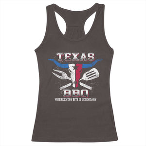 Texas BBQ Lover Racerback Tank Top Where Every Bite Is Legendary Texan Flag TS09 Dark Chocolate Print Your Wear