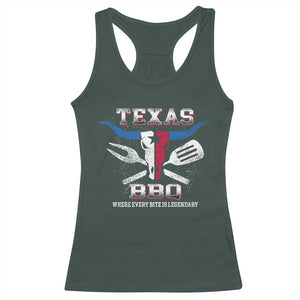 Texas BBQ Lover Racerback Tank Top Where Every Bite Is Legendary Texan Flag TS09 Dark Forest Green Print Your Wear