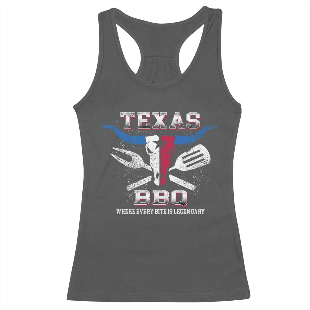 Texas BBQ Lover Racerback Tank Top Where Every Bite Is Legendary Texan Flag TS09 Dark Heather Print Your Wear