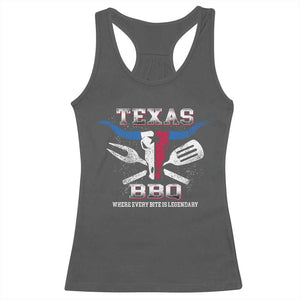 Texas BBQ Lover Racerback Tank Top Where Every Bite Is Legendary Texan Flag TS09 Dark Heather Print Your Wear