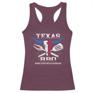 Texas BBQ Lover Racerback Tank Top Where Every Bite Is Legendary Texan Flag TS09 Maroon Print Your Wear