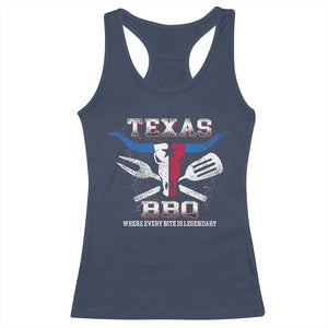 Texas BBQ Lover Racerback Tank Top Where Every Bite Is Legendary Texan Flag TS09 Navy Print Your Wear