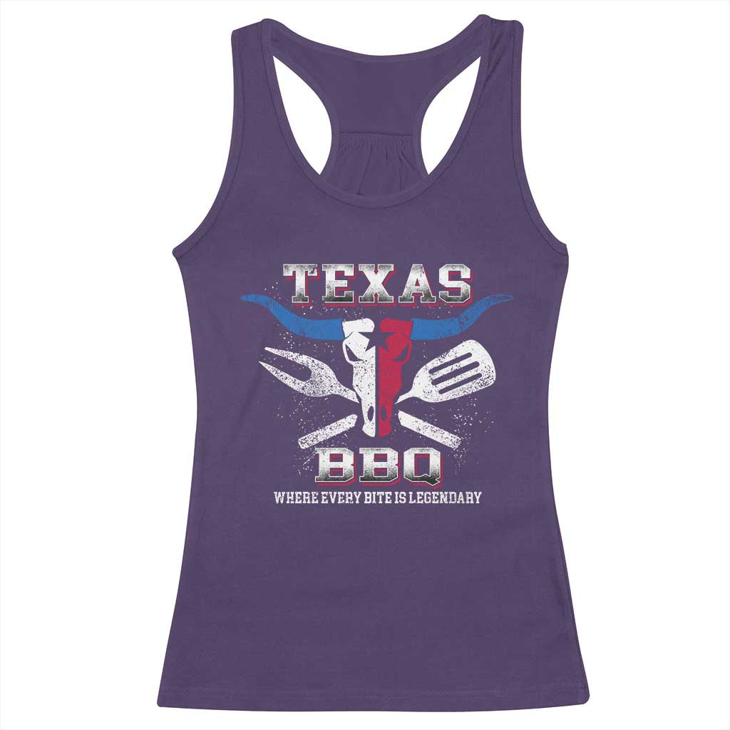 Texas BBQ Lover Racerback Tank Top Where Every Bite Is Legendary Texan Flag TS09 Purple Print Your Wear