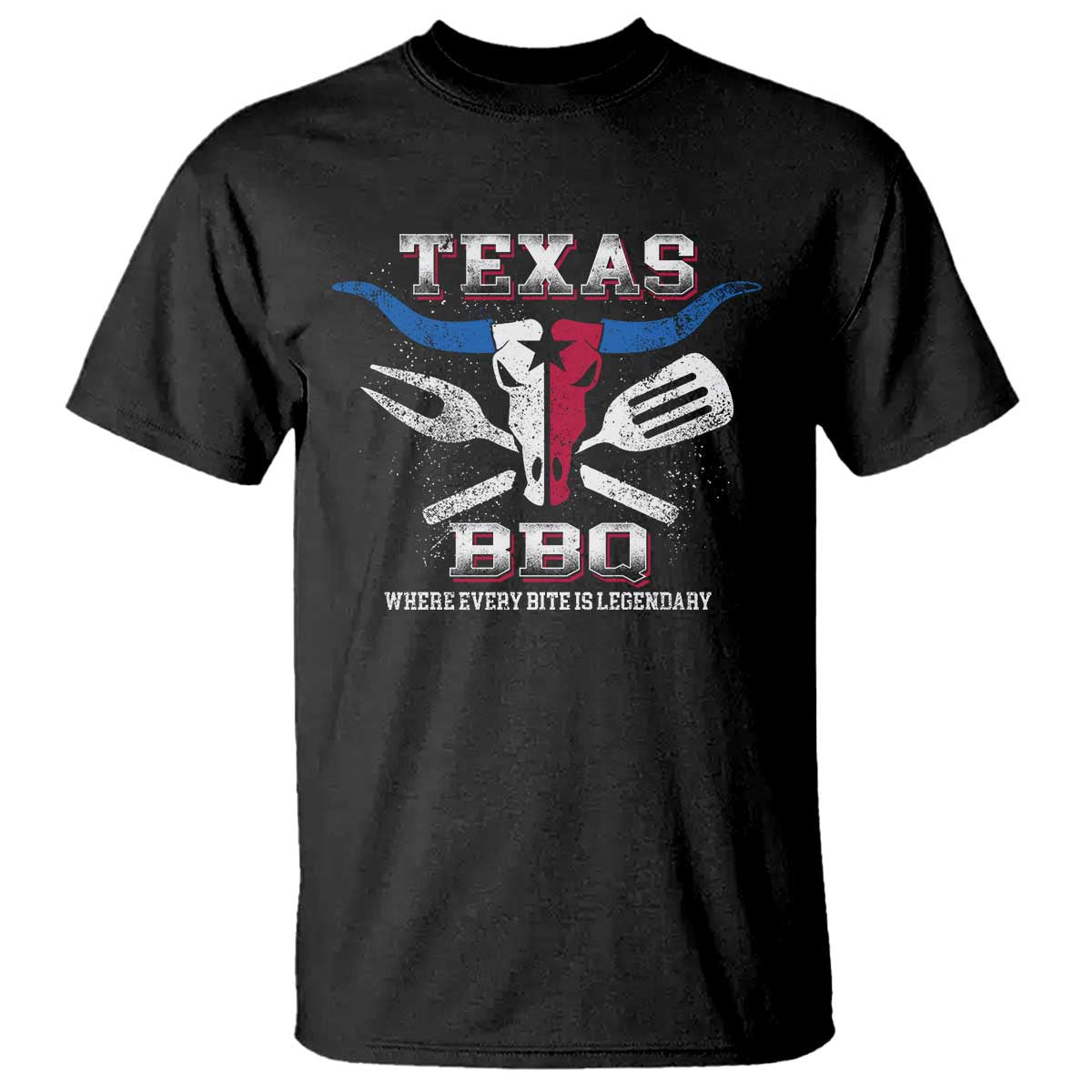 Texas BBQ Lover T Shirt Where Every Bite Is Legendary Texan Flag TS09 Black Print Your Wear