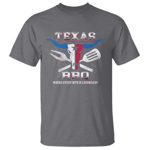 Texas BBQ Lover T Shirt Where Every Bite Is Legendary Texan Flag TS09 Charcoal Print Your Wear