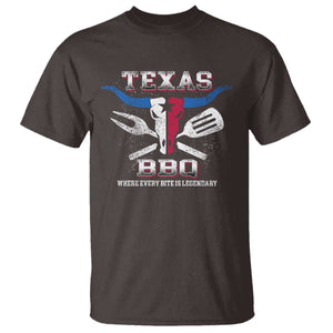 Texas BBQ Lover T Shirt Where Every Bite Is Legendary Texan Flag TS09 Dark Chocolate Print Your Wear