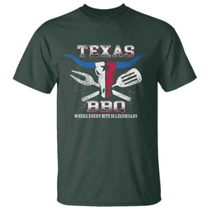 Texas BBQ Lover T Shirt Where Every Bite Is Legendary Texan Flag TS09 Dark Forest Green Print Your Wear