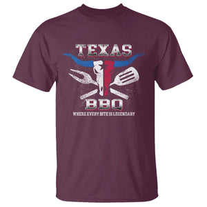 Texas BBQ Lover T Shirt Where Every Bite Is Legendary Texan Flag TS09 Maroon Print Your Wear