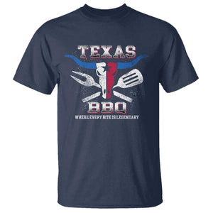 Texas BBQ Lover T Shirt Where Every Bite Is Legendary Texan Flag TS09 Navy Print Your Wear