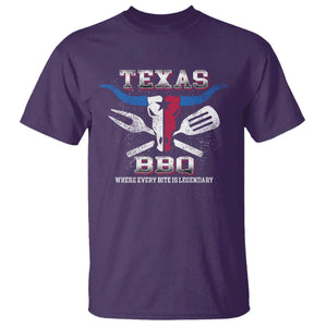 Texas BBQ Lover T Shirt Where Every Bite Is Legendary Texan Flag TS09 Purple Print Your Wear