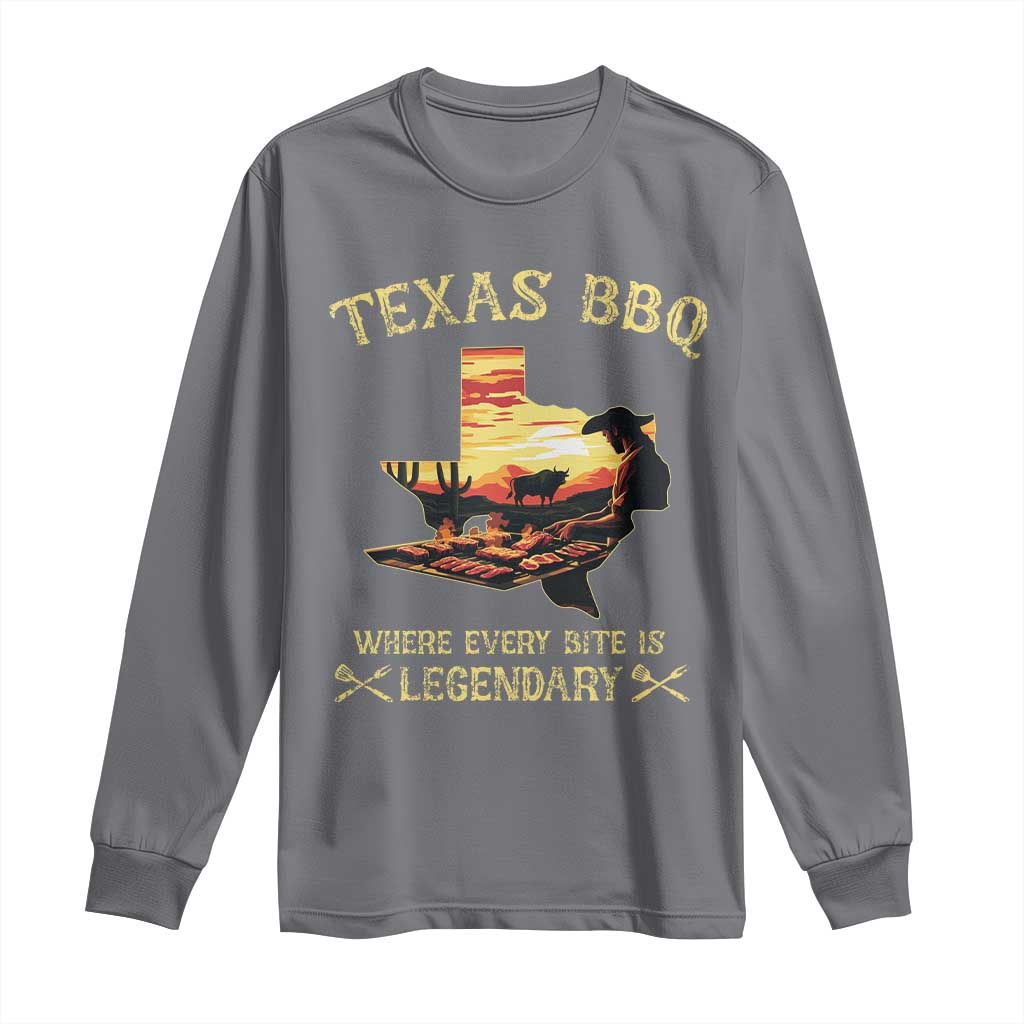 Texas BBQ Lover Long Sleeve Shirt Where Every Bite Is Legendary Cowboy Grilling Pitmaster TS09 Charcoal Print Your Wear