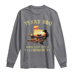 Texas BBQ Lover Long Sleeve Shirt Where Every Bite Is Legendary Cowboy Grilling Pitmaster TS09 Charcoal Print Your Wear