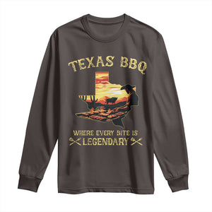 Texas BBQ Lover Long Sleeve Shirt Where Every Bite Is Legendary Cowboy Grilling Pitmaster TS09 Dark Chocolate Print Your Wear