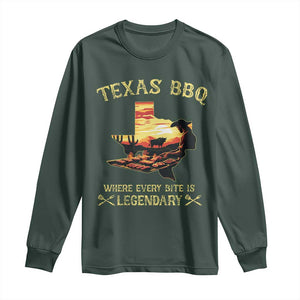 Texas BBQ Lover Long Sleeve Shirt Where Every Bite Is Legendary Cowboy Grilling Pitmaster TS09 Dark Forest Green Print Your Wear