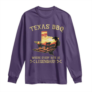 Texas BBQ Lover Long Sleeve Shirt Where Every Bite Is Legendary Cowboy Grilling Pitmaster TS09 Purple Print Your Wear